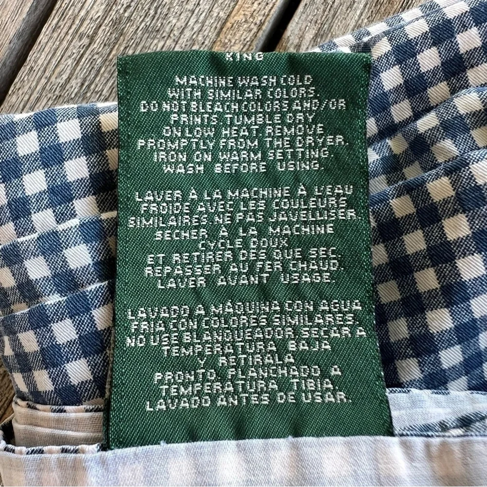 Vintage Ralph Lauren Wendy Small Gingham Blue King Size Flat Sheet READ